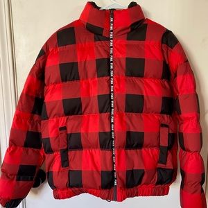 Victoria’s Secret PINK red and black plaid Puffer Jacket